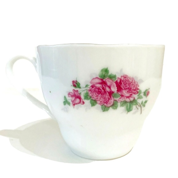 Ceramic Porcelain China 950 Pink Flower Teacup Saucer & Egg Holders White Gold - Picture 3 of 16